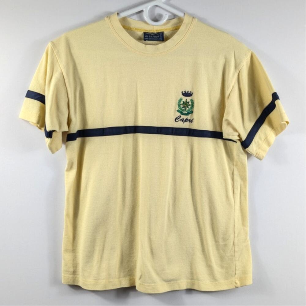 Albatros Capri Italy Medium Men's T-Shirt Embroidered Crest Yellow Navy Stripe